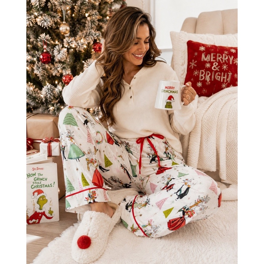 Dr. Seuss Women's Christmas Reindeer Pajama Pants Holiday Lounge Size L
